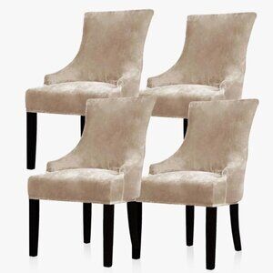 Lellen Stretch Wingback Chair Cover Slipcover - Set of 4 - Taupe